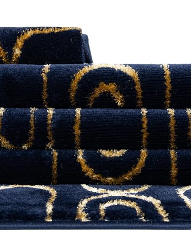 Rugs.com - Vogue Geo Rug – 5 Ft Runner Navy Blue and Gold Easy-Clean Stain-Resistant Rug – Modern Geometric Accent for Hallways, Entryways, and Bedrooms - color: Navy Blue and Gold, size: 2' x 5'1" (Runner)