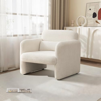 33.9'' Upgrade Fabric Accent Chair with Arms, Modern Single Sofa Chair Armchair Upholstered Comfy Reading Arm Chair for Bedroom, Living Room - color: Beige, size: 30.31"D x 33.9"W x 31.5"H