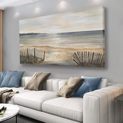 Yuaxker Ocean Canvas Wall Art Beach and Ocean Waves Canvas Painting Modern Minimalist Wall Decor for Living Room, Bedroom, Dining Room Office Artwork 24x48 inch - color: ocean grey and gold, size: 24"x48"