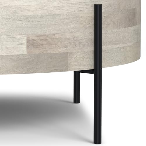 SIMPLIHOME Sawhorse 48" Wide Walnut Veneer and Metal Coffee Table | Modern round coffee table with black metal legs and a large surface; cocktail table or center table for living rooms. - color: White Wash
