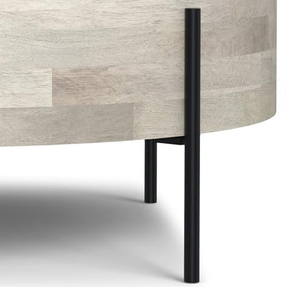 SIMPLIHOME Sawhorse 48" Wide Walnut Veneer and Metal Coffee Table | Modern round coffee table with black metal legs and a large surface; cocktail table or center table for living rooms. - color: White Wash