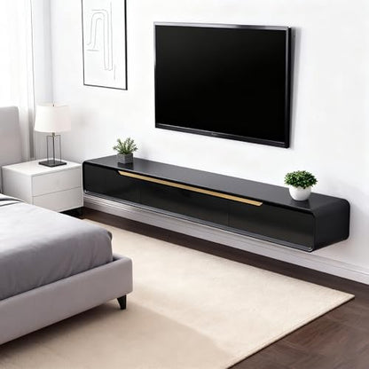 Solid Wood Floating TV Stand Wall Mounted, Black, 55" Wall Mounted Entertainment Center Console, Hanging tv Media Shelf for Living Room, Bedroom (DSGBLACK-A, 55IN) - color: Dsgblack-a, size: 55IN