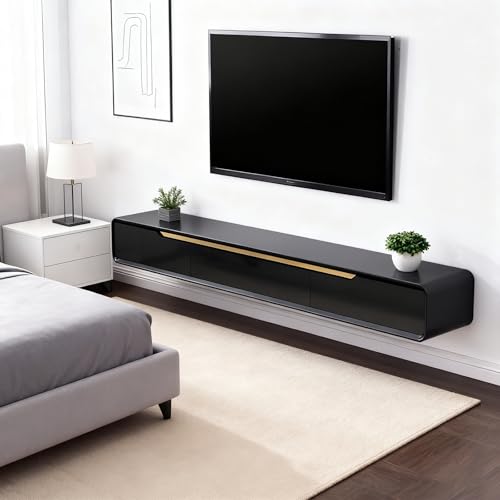 Solid Wood Floating TV Stand Wall Mounted, Black, 55" Wall Mounted Entertainment Center Console, Hanging tv Media Shelf for Living Room, Bedroom (DSGBLACK-A, 55IN) - color: Dsgblack-a, size: 55IN