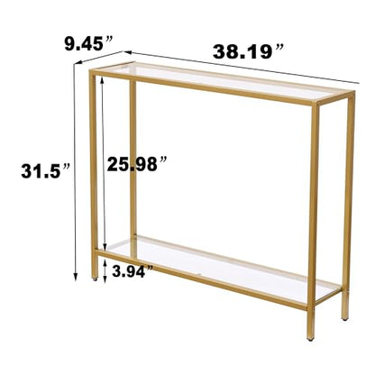 Small Modern Console Table for Entryway, Tempered Glass with Metal Frame Sofa Table for Living Room, Hallway, Office (Double-Layer, Gold) - color: Gold, style: Double-layer