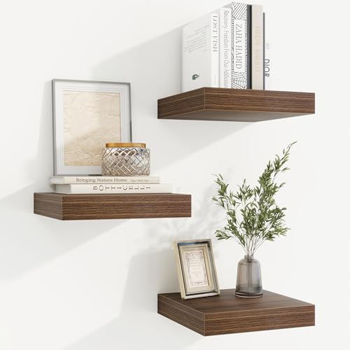 fuqing Floating Shelves for Wall, Wall Mounted Wood Floating Shelf with Invisible Brackets for Living Room, Bathroom, Bedroom, Kitchen Storage and Decor, 6.5 Inch Set of 3, Walnut - color: Walnut, size: 6.5"W x 6.5"D , 3 Pack