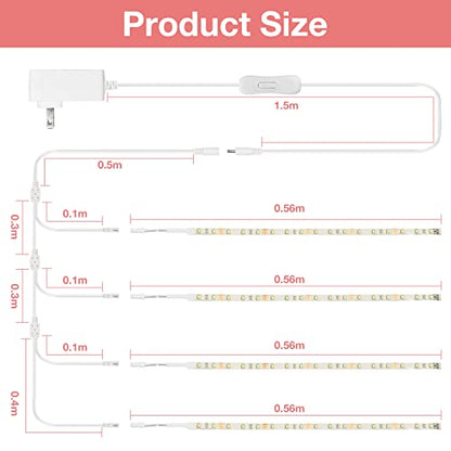 WOBANE LED Shelf Light, 4PCS 20inch Pre-Cut Strip Bars Warm White | LED Closet Light Kit, Designed for Shelves,Display Case, Bookshelf, in Cabinet Lighting, 2700K - color: Warm White