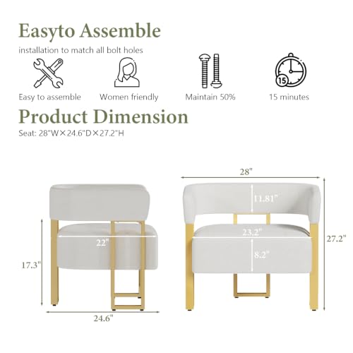 Modern White Boucle Accent Chairs Set of 2, Barrel Chairs for Living Room | STHOUYN Bedroom Armchairs, Curved Barrel Design, Soft Boucle Upholstery, Gold-Tone Legs, Wide Seats, Small Space Office - color: White