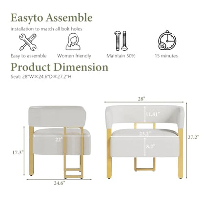 Modern White Boucle Accent Chairs Set of 2, Barrel Chairs for Living Room | STHOUYN Bedroom Armchairs, Curved Barrel Design, Soft Boucle Upholstery, Gold-Tone Legs, Wide Seats, Small Space Office - color: White