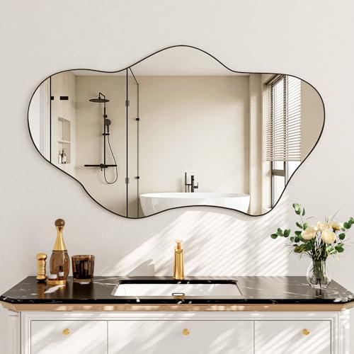 Irregular Wall Mirror, 22"x32" Wavy Cloud Bathroom Vanity Mirrors | Unique Asymmetrical Abstract Mirror with Tempered Glass for Bedroom, Living Room, Entryway, Hallway, Cloakroom - size: 32"L x 22"W