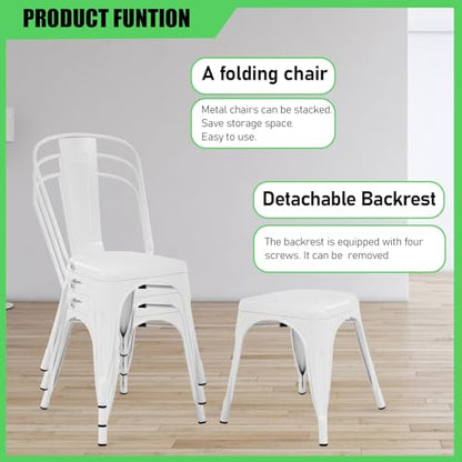 Dopinmin Cream Metal Dining Chairs Set of 4, Tolix Style, Patio Dining Chairs, 18' Seat Height, Stackable, Indoor/Outdoor - color: Cream