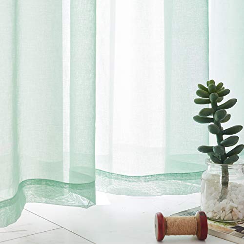 Green Semi Sheer Curtains Rod Pocket 72 Inches Long Faux Linen Curtain Sage Green Sheers Curtain for Bedroom Living Room Girls Kids Room 2 Panels 52x72 - color: Mint Green, size: 52"W x 72"L (Pack of 2)
