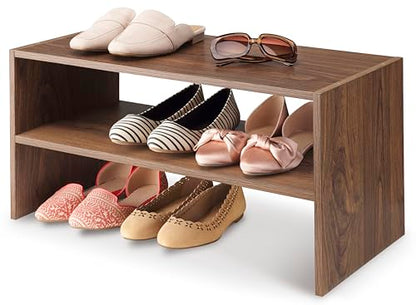 Whitmor Wood Stackable 2-Shelf Shoe Rack, Walnut, 24 inches，2 Pack - color: Brown, size: 24 INCH X2