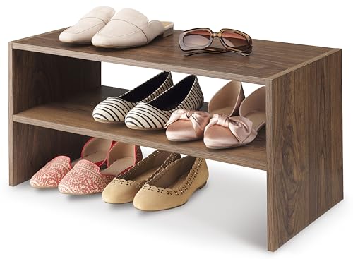 Whitmor Wood Stackable 2-Shelf Shoe Rack, Walnut, 31 inches，2 Pack - color: Brown, size: 31 INCH X2