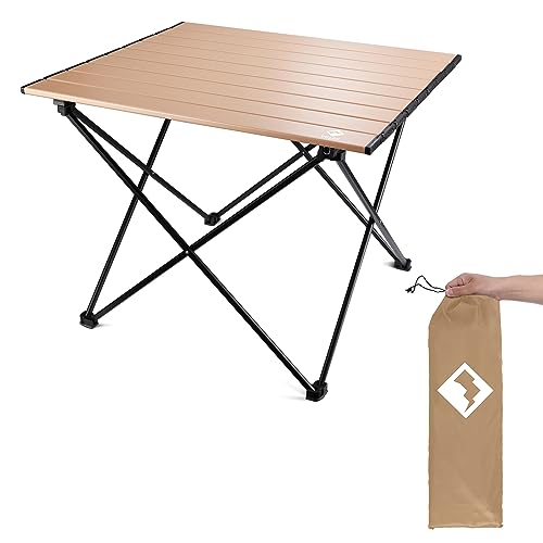 VILLEY Portable Camping Side Table, Ultralight Aluminum Folding Beach Table | Lightweight & Portable, Aluminum Folding Table with Carry Bag for Camping, Outdoor Cooking, Beach, Picnic, Boat & Travel - color: Gold, size: Large 24'', style: Regular
