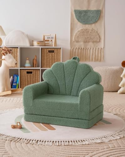 Blissful Diary Kids Couch, 2-in-1 Soft Kids Sofa, Kids Sofa Chair, Comfy Kids Furniture for Playroom, Reading & Play, Shell Green - color: Shell Green