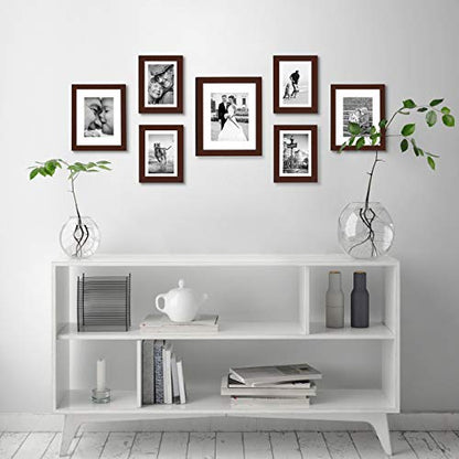 Americanflat Gallery Wall Frame Set of 7 - Mahogany | Includes one 11x14, two 8x10 and four 5x7, shatter-resistant glass, hanging hardware included - color: Mahogany, style: 7 Pack