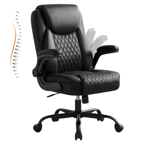 GTPLAYER PU Leather Office Chair, Home Desk Chair with Flip-up Arms, Modern | Ergonomic Back, Comfy Executive Chair for Home Office Gaming, Flexible Rocking, Heavy Duty Chairs, Charcoal Black - color: Charcoal Black