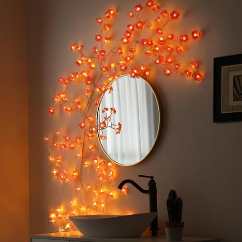 NIDISETPJAS Cherry Blossom Lights with Remote, 7.5 Ft 144 Flowers Enchanted Willow Vine Lights, 18 Branches 144 LEDs Lighted Willow Vine Tree Lights for Walls Bedroom Home Room Decor, White Branch - color: White-Flower, size: 1 Pc