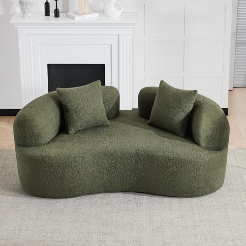 66.93 Inch Curved Loveseat Sofa with High - Density Foam Cushion, Full Compression Modular 2-Seater Couch, No Assembly Required, for Small Spaces & Living Room, Olive Green - color: Olive Green, size: 66.93 inches Mini Version