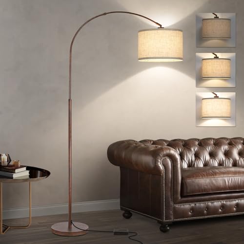 Dimmable Arc Floor Lamps, Antique Bronze Lamp with Adjustable Hanging Shade | Arched Standing Lamp, Mid Century Modern Lamp, Tall Pole Reading Light for Living Room, Bedroom, Office， 9W LED Bulb Included - color: Antique Bronze