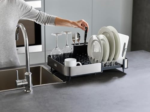 Joseph Joseph Extendable Dish Drying Rack with Dual Parts - Stainless Steel, Non-Scratch, Movable Utensil Drainer & Drainage Spout, Gray - color: Gray, style: 1-tier