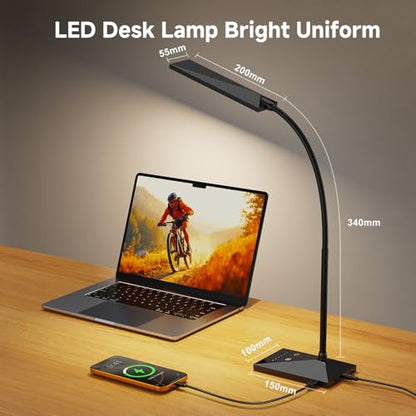 LED Desk Lamp, Eye-Caring Desk Light | 7W 390LM ,5 Color Modes & Stepless Dimming, 360° Flexible Gooseneck Touch Control Table Lamp for Bedroom Bedside Study Black - color: Jet Black
