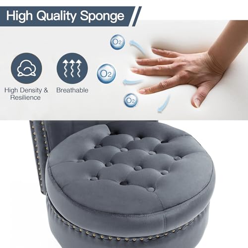 AVAWING High Back Velvet Tufted Throne Chairs with Storage Set of 2, Grey | Tufted Nailhead Design; Hidden Storage; Soft Velvet; Sturdy Wood Legs 330Lbs; High Density Foam; Ergonomic Back - color: Grey