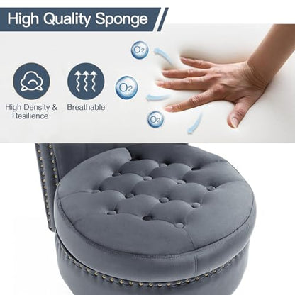 AVAWING High Back Velvet Tufted Throne Chairs with Storage Set of 2, Grey | Tufted Nailhead Design; Hidden Storage; Soft Velvet; Sturdy Wood Legs 330Lbs; High Density Foam; Ergonomic Back - color: Grey