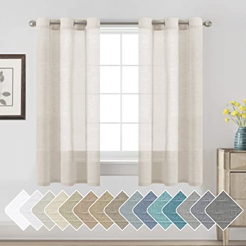 H.VERSAILTEX Linen Curtains Nickel Grommet Natural Linen Semi-Sheer Curtains 2 Panels Privacy Added Premium Soft Rich Material Drapes for Bedroom/Living Room - 37x63 Inch- Natural - color: Natural, size: 37"W x 63"L (Pack of 2)