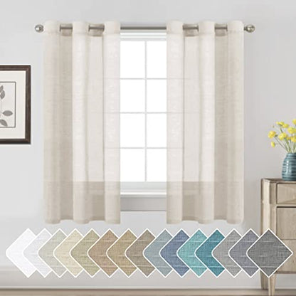 H.VERSAILTEX Linen Curtains Nickel Grommet Natural Linen Semi-Sheer Curtains 2 Panels Privacy Added Premium Soft Rich Material Drapes for Bedroom/Living Room - 37x63 Inch- Natural - color: Natural, size: 37"W x 63"L (Pack of 2)