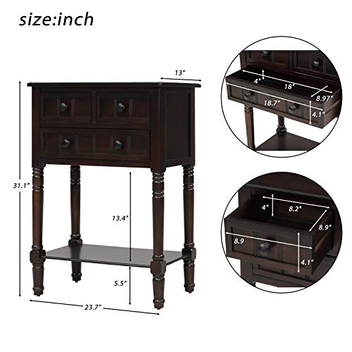 Knocbel Narrow Console Table with 3 Storage Drawers and Bottom Shelf, Entryway Hallway Foyer Slim Sofa Table for Small Spaces, Easy Assembly (Espresso) - color: Espresso