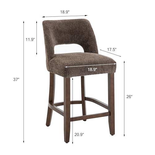VKNOW Bar Stools Set of 6, 26" Fabric Counter Height Bar Stools, Brown | Modern Upholstered Counter Stools with Rubberwood Legs for Kitchen Island Dining Room Bar - color: Brown, size: Set of 6