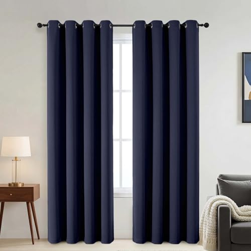 100% Blackout Curtains for Bedroom - Solid Thermal Insulated Thick Fabric Light Blocking Curtains, Grommet Soundproof Navy Blue Window Drapes, 2 Panels, 2x52Wx84L Inches - color: Indigo, size: 52"W x 84"L (Pack of 2)