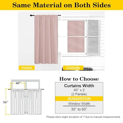 Blush Cafe Blackout Curtains 36 Inch Length 2 Panels Set, Soft Solid Thermal Insulated Room Darkening Small Window Curtains for Kitchen Bathroom Basement, Blush, Each, 40" Wx36 L - color: Blush, size: 40"W x 36"L (Pack of 2)