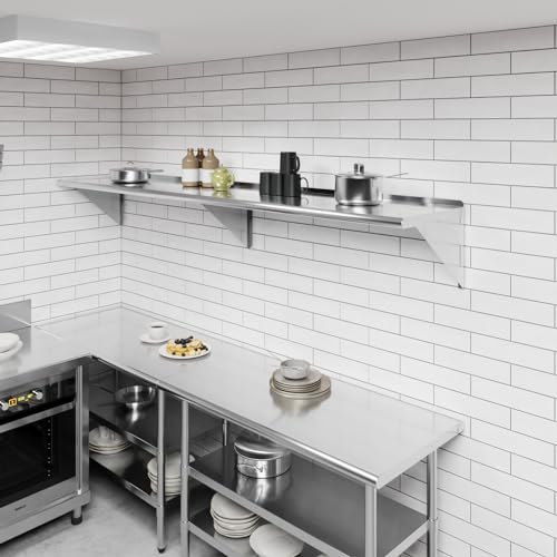 AmGood 18 in. x 96 in. Stainless Steel Wall Shelf | NSF | Metal Shelving | Garage, Laundry, Storage, Utility Room | Restaurant, Commercial Kitchen - size: 18 in. x 96 in.