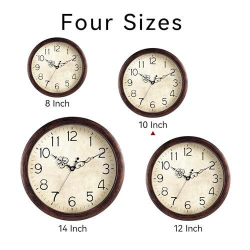 KECYET Wall Clock 10" Vintage Battery Operated Non-Ticking Quartz (Bronze) | Kitchen clock Living Room Retro Rustic Kitchen Bathroom Home Office Bronze - size: 10 Inch