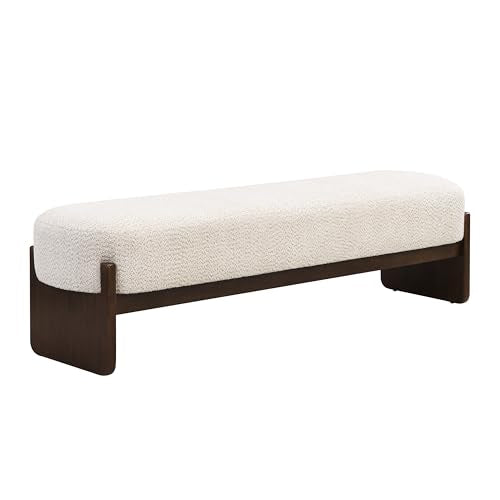 Christopher Knight Home Arden Minimalist Style Rectangular Loop Yarn Fabric Ottoman Bench, Rubberwood Frame, Entryway Bench, Living Room Sofa Extra Seat, End of Bed Footstool, Beige+Brown - color: Beige+brown