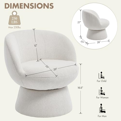 White Round Barrel Swivel Accent Chairs Set of 2, Modern Chenille Upholstered Chair with Curved Back, Bucket Vanity Armchair for Living Room, Small Space, Bedroom - color: White 02, size: 2 Chairs