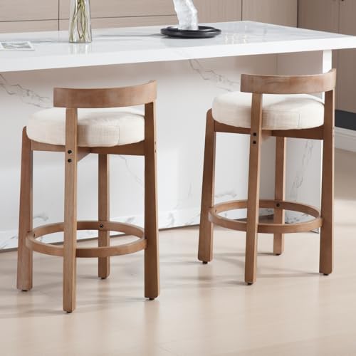 HEAH-YO Bar Stools Set of 2, 26" Linen Fabric Upholstered Counter Height Bar Stools, Modern Barstools Counter Stools with Wood Legs for Kitchen Island Dining Room Bar, Beige - color: 26.5" Beige Linen, size: Counter Height - Set of 2