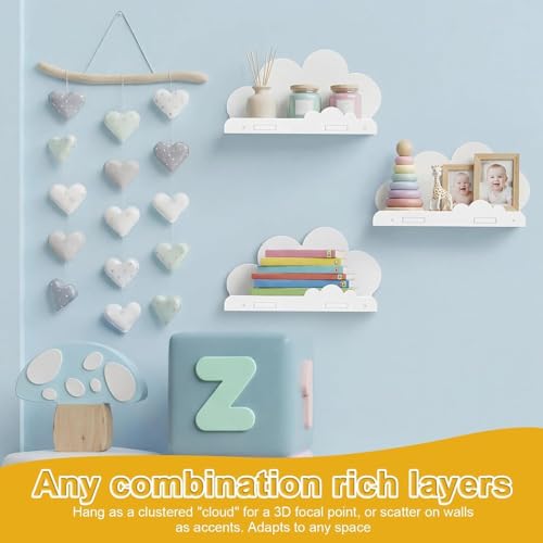 White Floating Shelves 3 Pieces 29.5x9.4x15cm Wall Mounted Floating Decor | Nursery Wall Decor for Girls Room Bathroom Home Playroom Dorm Apartment Office