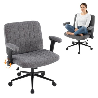VINGLI Criss Cross Chair with Adjustable Flip-Up Arms,Cross Legged Chair with Wheels,Extra Wide Office Chair,Desk Chair for Home Office,Vanity,Bedroom, Apartment,Starry Chenille,Dark Grey - color: Dark Grey