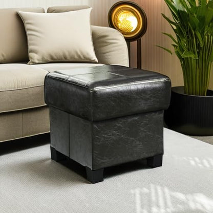 GLAXYFUR Square Storage Ottoman, Cube Ottoman with Legs, Leather Foot Stool | Footrest, PU Leather Ottoman with Storage, Upholstered Folding Bench for Living Room, Bedroom - color: 15.7" Black