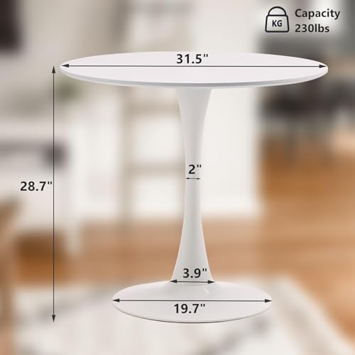 White Round Dining Table 31.5" Tulip Dining Room Tables Kitchen Dinner Circle Table 2-4 People with MDF Table Top Mid-Century Small Social Coffee Tables for Break Dining Room, Cafe, Lobby - color: White, size: 31.5"