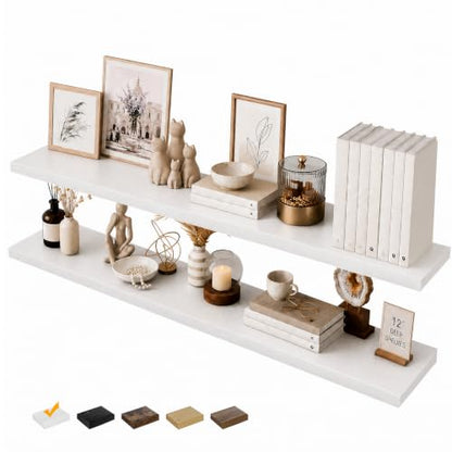 RICHER HOUSE 55 Inch Long Floating Shelves, 12 Inch Deep White Wall Shelf | Wide Wall Shelves for Bedroom Kitchen Bathroom Wall Mounted Shelf, Rustic Wooden Bookshelf with Invisible Bracket, 2 Pack - color: White, size: 55in