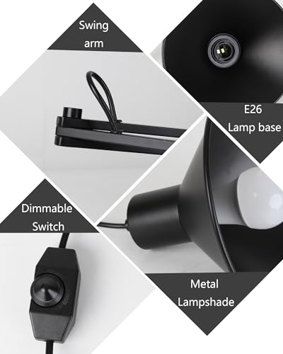 Plug in Wall Sconces, Swing Arm Wall Lamp with Dimmable Switch, Wall Sconce with Plug in Cord for Bedside Bedroom Nightstand Reading