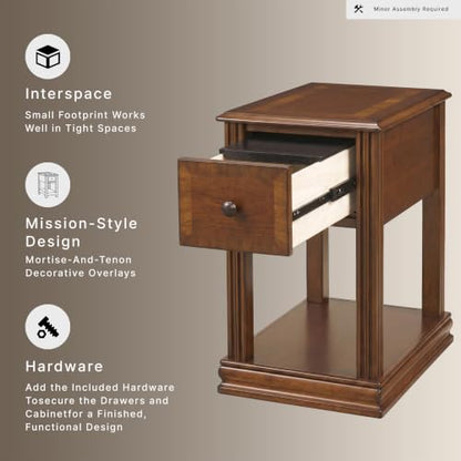 Signature Design by Ashley Breegin Narrow Chairside End Table | Rich dark brown wood veneers, Deep storage drawer with removable PVC tray, Compact 13-inch width fits tight spaces - color: Medium Brown