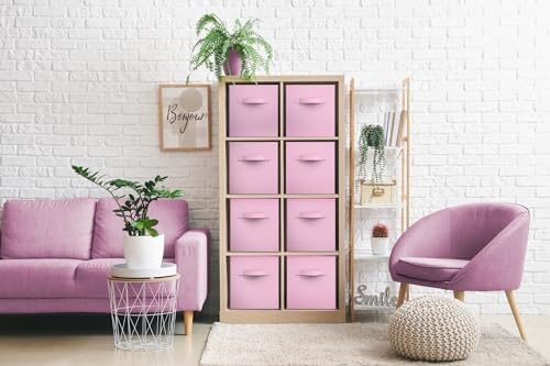 Sorbus Fabric Storage Cubes - 8 Foldable Storage Bins for Organizing Pantry, Cubbies, Toy Box - Clothes Storage & Closet Organizer - 11 Inch Collapsible Cube Baskets for Shelves with Handle - color: Pastel Pink 8 Pack, size: 11 Inch
