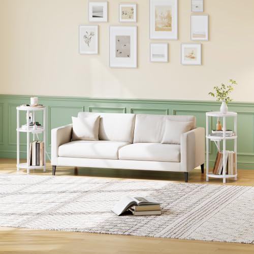 HOOBRO Small Round Side Table with Charging Station, 3-Tier Round Bamboo End Table, Compact Sofa Bedside Table for Small Space, Easy Assembly, for Living Room, Bedroom, Apartment, White WT152UBZ01 - color: White