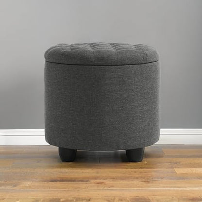 19 Inch Storage Round Ottoman, Footstools with Hidden Storage with Removable Lid, Stylish Button Tufted Design Ottoman Foot Stools for Living Room, Bedroom, Darkgrey - color: Grey