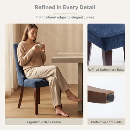 Upholstered Dining Chairs Set of 2, High Back Side Chairs for Kitchen and Dining Room, Mid-Century Modern Fabric Seating with Solid Wood Legs, Blue - color: Blue, size: Set of 2